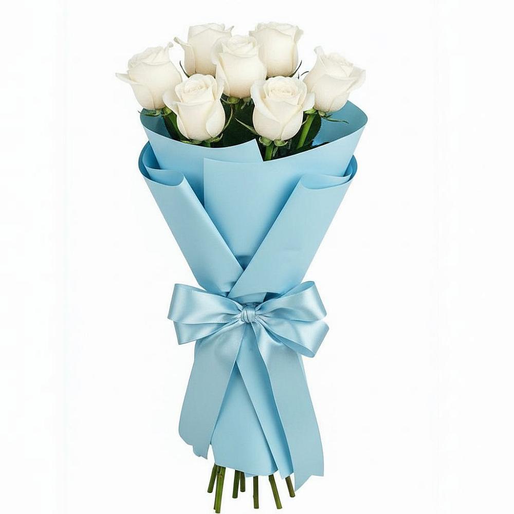 Букет 7 белых роз Проуд в Долинске