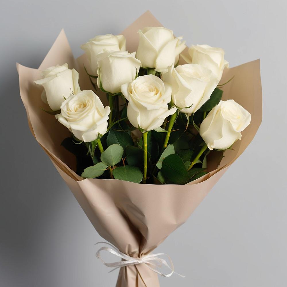 Букет 9 Белых роз Эдлесс Лав в Долинске