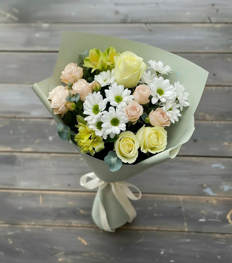 Букет цветов из: Альстромерии, Розы и Хризантемы в Долинске