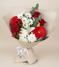 Букет цветов из:  Розы, Хризантемы, Герберы и Лилии в Долинске