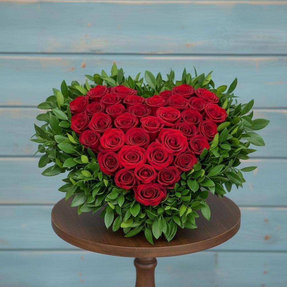 Цветочная композиция из Розы в виде сердца в Долинске