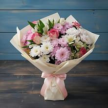Букет цветов из:  Хризантемы, Альстромерии и Розы в Долинске