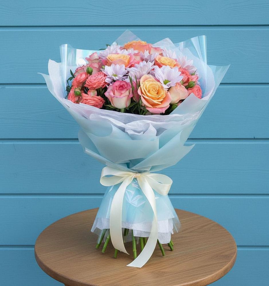 Букет цветов из: Хризантемы и Розы в Долинске